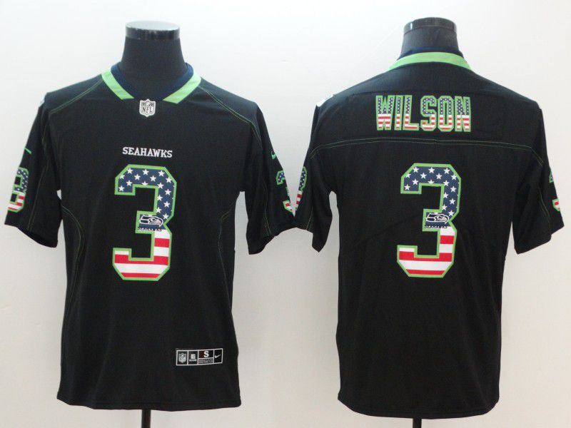 Men Seattle Seahawks #3 Wilson Nike USA Flag Fashion Black Color Rush Limited NFL Jerseys